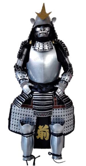O55 Peach Helmet Silver sheet whole chest collected Wearable Japanese Armor Suit Rustung Samurai Iron