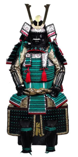 058 green laces knoted Wearable Japanese Armor Suit Rustung Samurai Iron suit