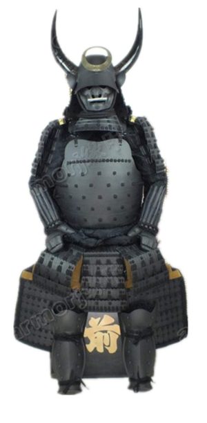 Wearable Japanese Armor Suit Rustung Samurai Black  mask Horns O35