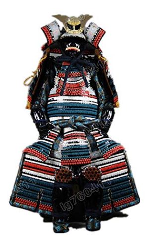 High Class Collected Wearable Japanese Rustung Samurai Armor Suit Dark Blue & Red Lace Knotted H16
