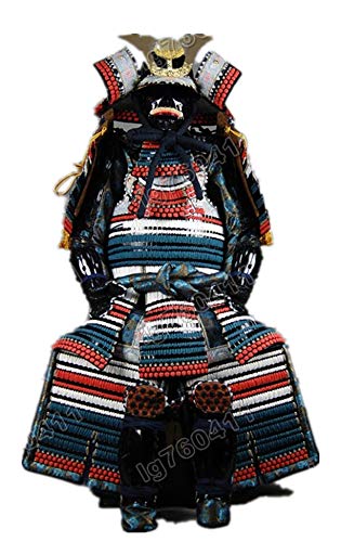High Class Collected Wearable Japanese Rustung Samurai Armor Suit Dark Blue & Red Lace Knotted H16