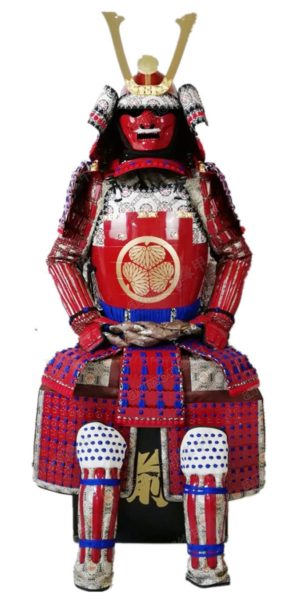 Wearable Japanese Armor Suit Rustung Samurai Iron Dark Red Blue Laces O51