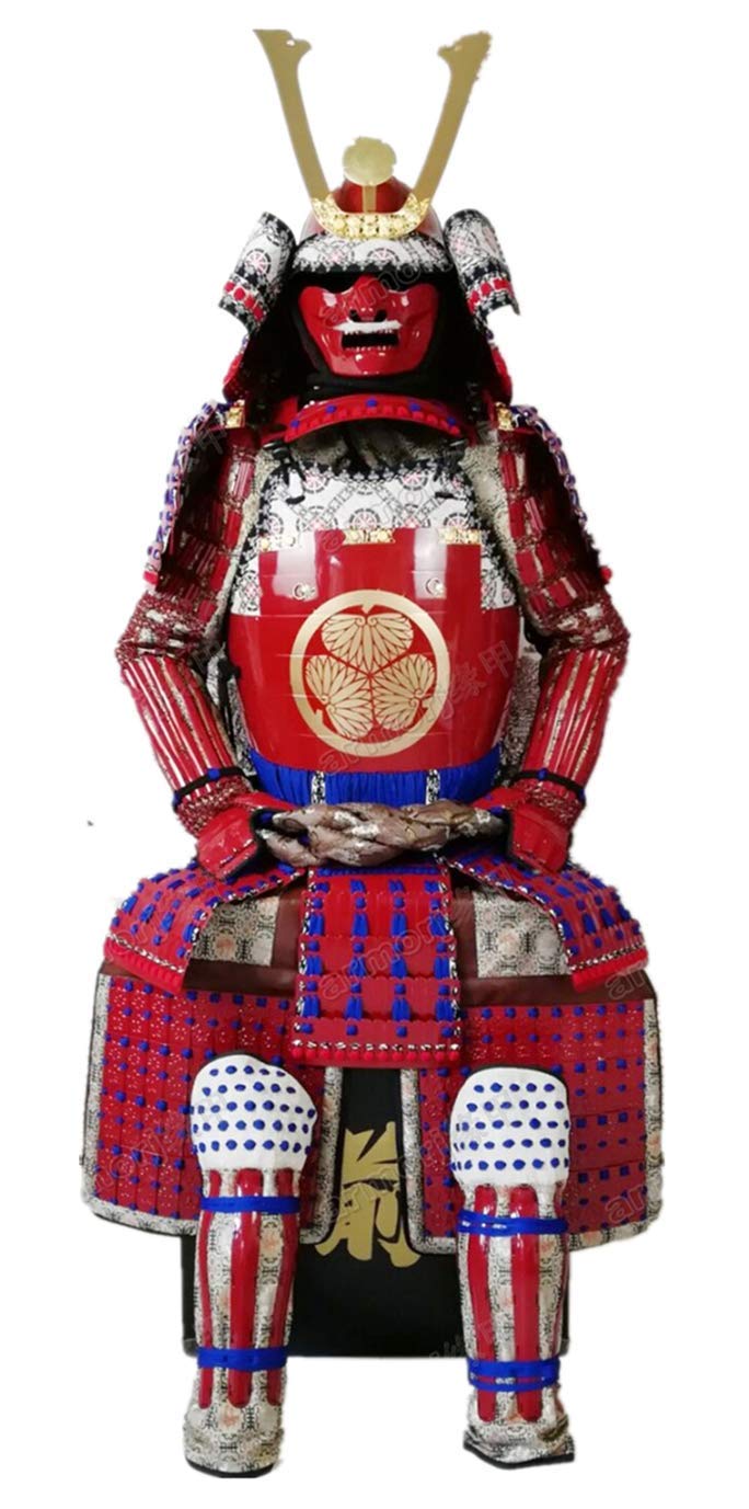 Wearable Japanese Armor Suit Rustung Samurai Iron Dark Red Blue Laces O51