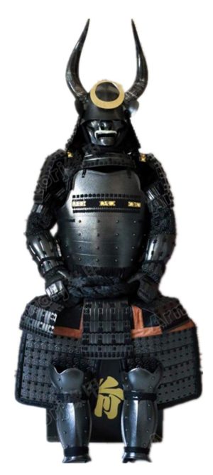 Wearable Japanese Armor Suit Rustung Samurai Iron Shimazu Yoshihiro Black Silver Peach Horns O31