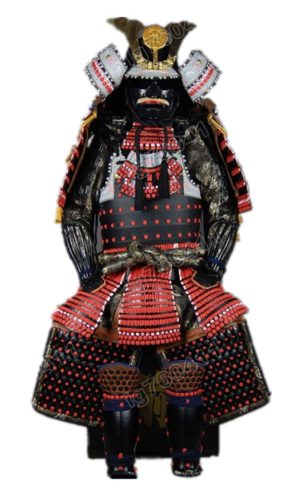 High Class Collected Wearable Japanese Rustung Samurai Armor Suit Black Leather Red Laces H12