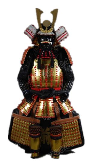High Class Collected Wearable Japanese Rustung Samurai Armor Suit Golden & Black Red Laces H10