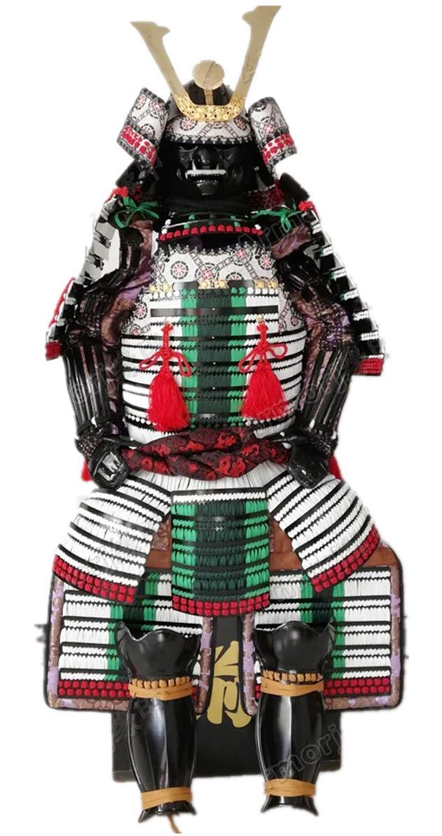 Wearable Japanese Armor Suit Rustung Samurai Iron Silk White Green 027