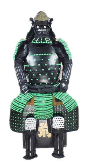 Wearable Japanese Armor Suit Rustung Samurai Iron Silk Green & Black O08